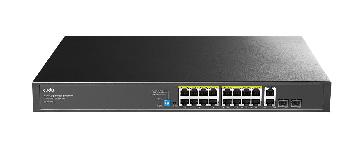 Cudy GS1018PS2 16-port Gigabit poe+ 2port Gigabit uplink+2port Gigabit SFP 200W Unmanaged Switch